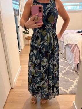 Anthropology Sunday in Brooklyn Teal Floral Sleeveless Maxi Dress